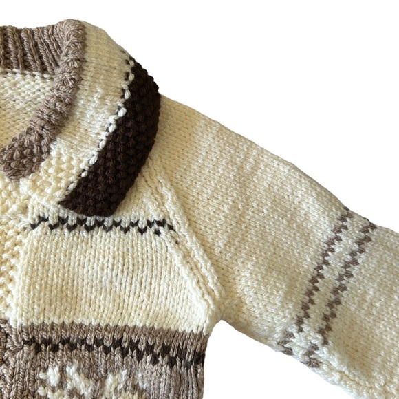 Kids vintage cream handknit fishermen fair isle zip up cardigan size 6 - Picture 2 of 11